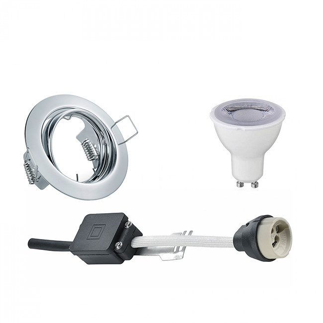 LED Spot Set - Trion - GU10 Sockel - Dimmbar - Einbau Rund - Chrom - 6W - Tageslicht 6400K - Kippbar Ø83mm