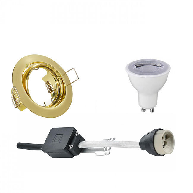 LED Spot Set - Trion - GU10 Sockel - Dimmbar - Einbau Rund - Matt Gold - 6W - Tageslicht 6400K - Kippbar Ø83mm