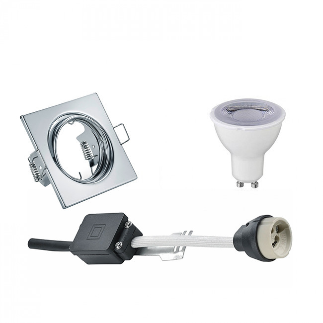 LED Spot Set - Trion - GU10 Sockel - Dimmbar - Einbau Quadratisch - Chrom - 6W - Universalweiß 4200K - Kippbar 80mm