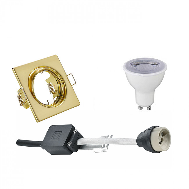 LED Spot Set - Trion - GU10 Sockel - Dimmbar - Einbau Quadratisch - Matt Gold - 6W - Tageslicht 6400K - Kippbar 80mm