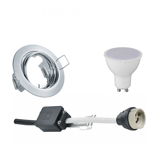 LED Spot Set - Trion - GU10 Sockel - Einbau Rund - Chrom - 6W - Tageslicht 6400K - Kippbar Ø83mm