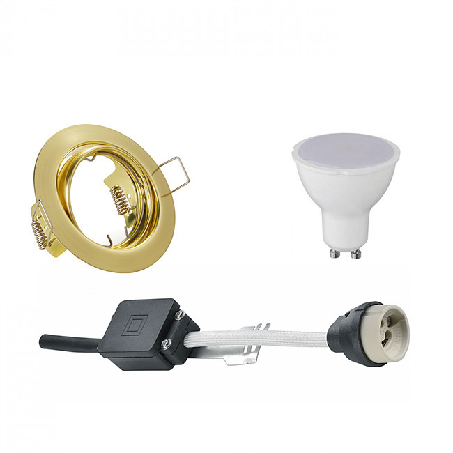 LED Spot Set - Trion - GU10 Sockel - Einbau Rund - Matt Gold - 4W - Tageslicht 6400K - Kippbar Ø83mm