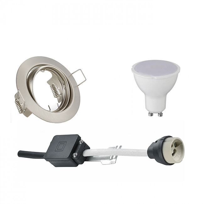 LED Spot Set - Trion - GU10 Sockel - Einbau Rund - Matt Nickel - 4W - Tageslicht 6400K - Kippbar Ø83mm