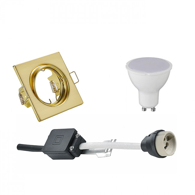 LED Spot Set - Trion - GU10 Sockel - Einbau Quadratisch - Matt Gold - 6W - Warmweiß 3000K - Kippbar 80mm