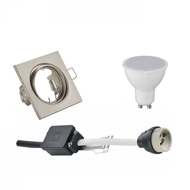 LED Spot Set - Trion - GU10 Sockel - Einbau Quadratisch - Matt Nickel - 4W - Tageslicht 6400K - Kippbar 80mm