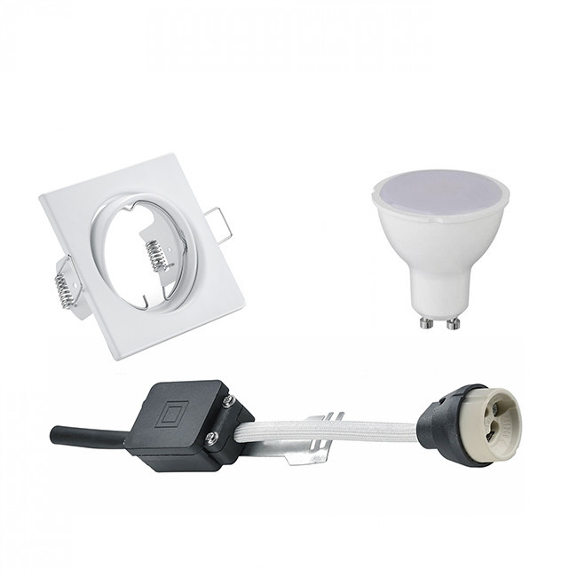 LED Spot Set - Trion - GU10 Sockel - Einbau Quadratisch - Mattweiß - 4W - Tageslicht 6400K - Kippbar 80mm