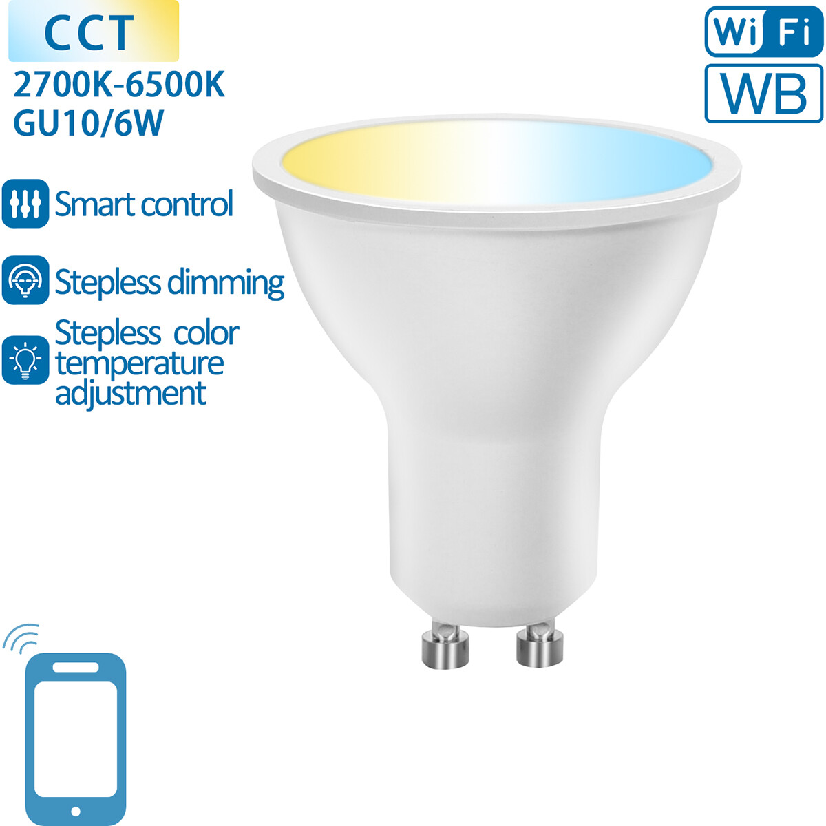 LED Spot - Smart LED - Aigi Lexus - 6W - GU10 Fassung - Wifi LED + Bluetooth - Anpassbare Lichtfarbe - Matt Weiß - Kunststoff