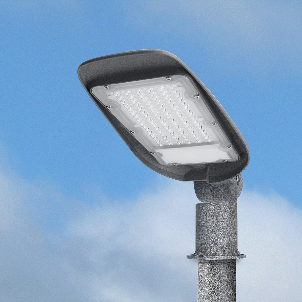 LED Straßenlaterne - Straßenbeleuchtung - Aigi Animo - 100W - Kaltweiß 6500K - Wasserdicht IP65 - Mattgrau - Aluminium