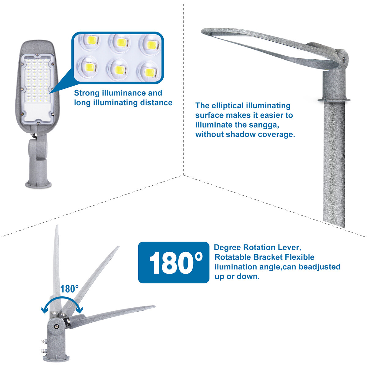 LED Straßenlaterne - Straßenbeleuchtung - Aigi Animo - 100W - Kaltweiß 6500K - Wasserdicht IP65 - Mattgrau - Aluminium