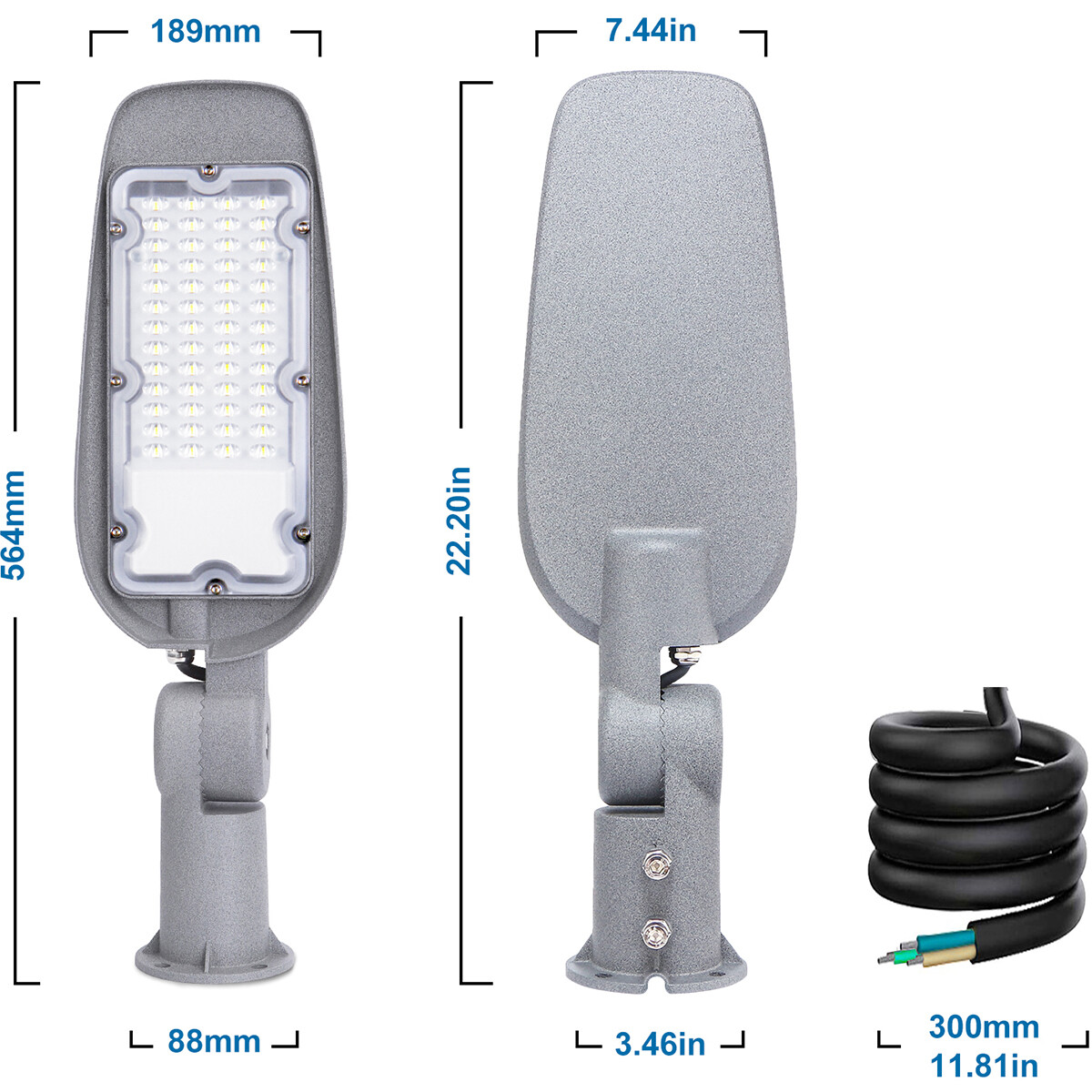 LED Straßenlaterne - Straßenbeleuchtung - Aigi Animo - 100W - Kaltweiß 6500K - Wasserdicht IP65 - Mattgrau - Aluminium