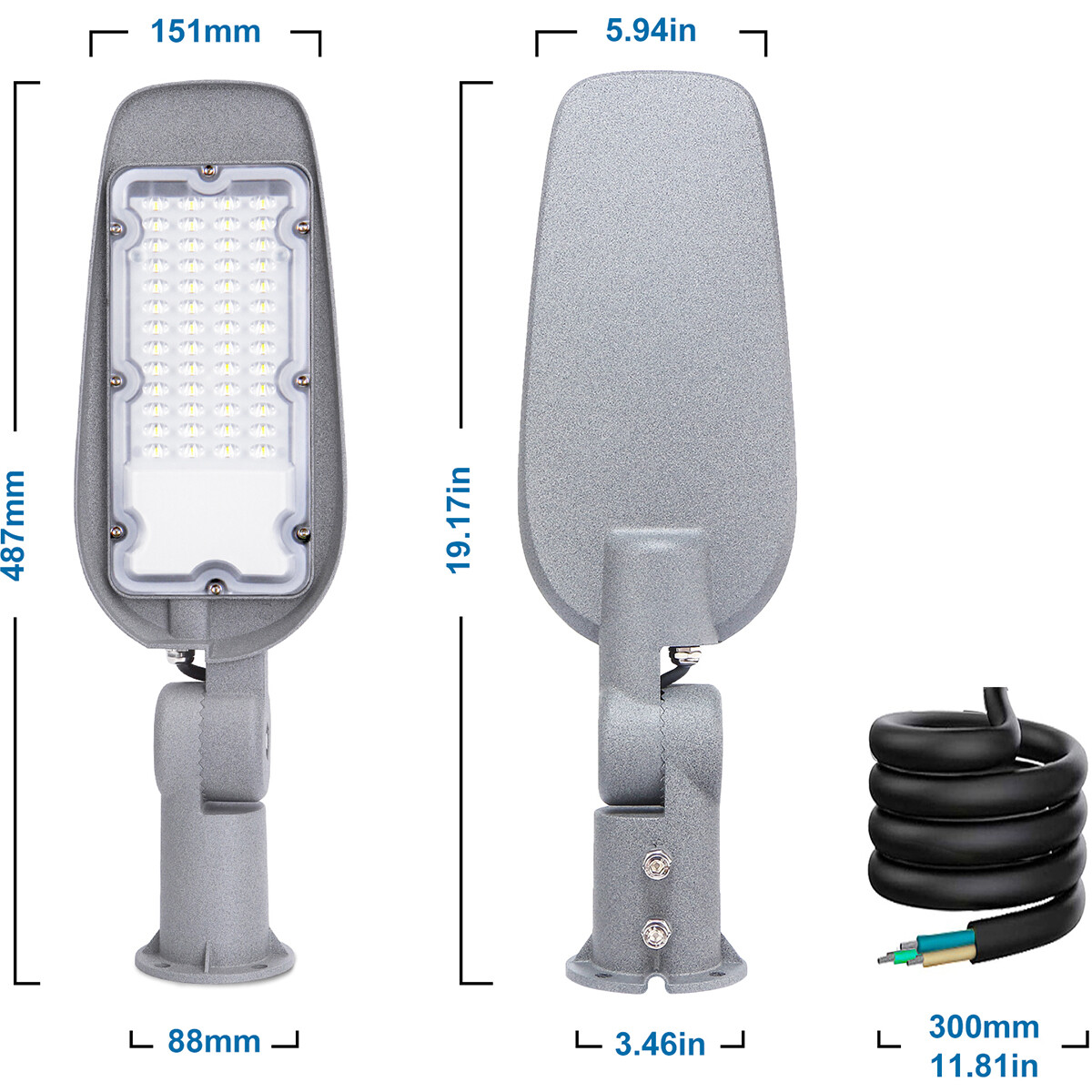 LED Straßenlaterne - Straßenbeleuchtung - Aigi Animo - 50W - Kaltweiß 6500K - Wasserdicht IP65 - Mattgrau - Aluminium