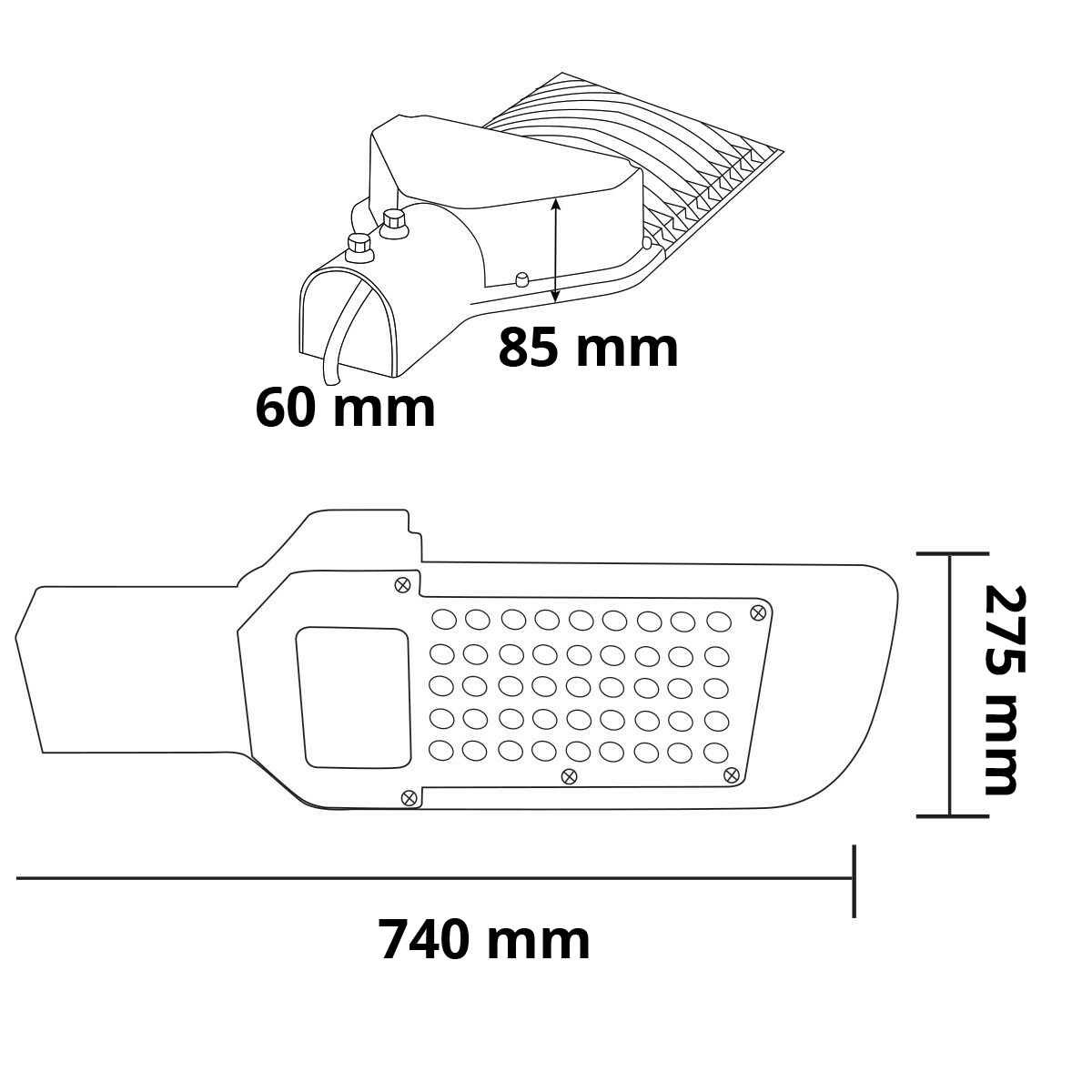 LED Straßenlaterne - Straßenbeleuchtung - Orny - 200W - Kaltweiß 6400K - Wasserdicht IP65 - Mattschwarz - Aluminium