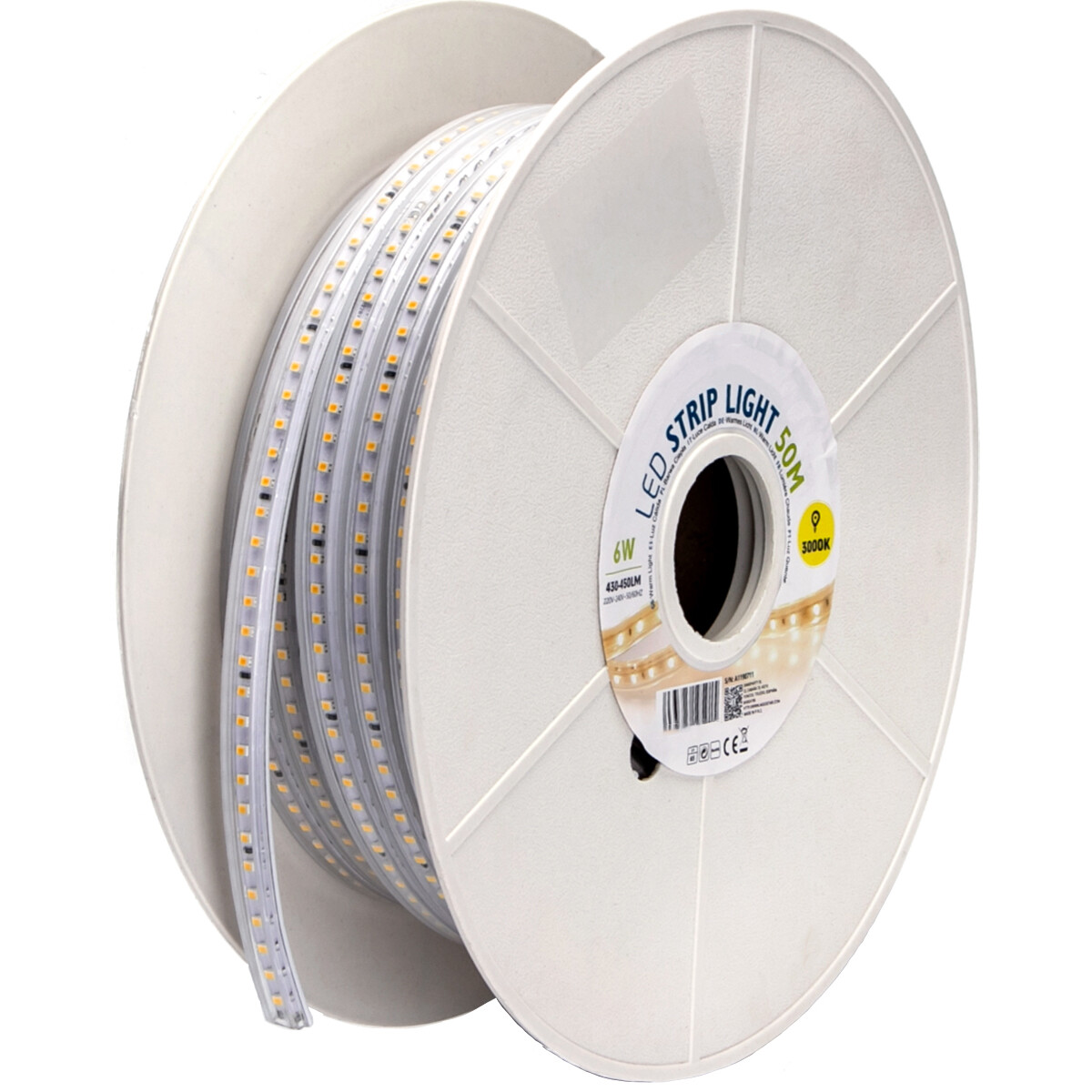 LED Strip - Aigi Stribo - 50 Meter - Dimmbar - IP65 Wasserdicht - Warmweiß 3000K - 2835 SMD 230V