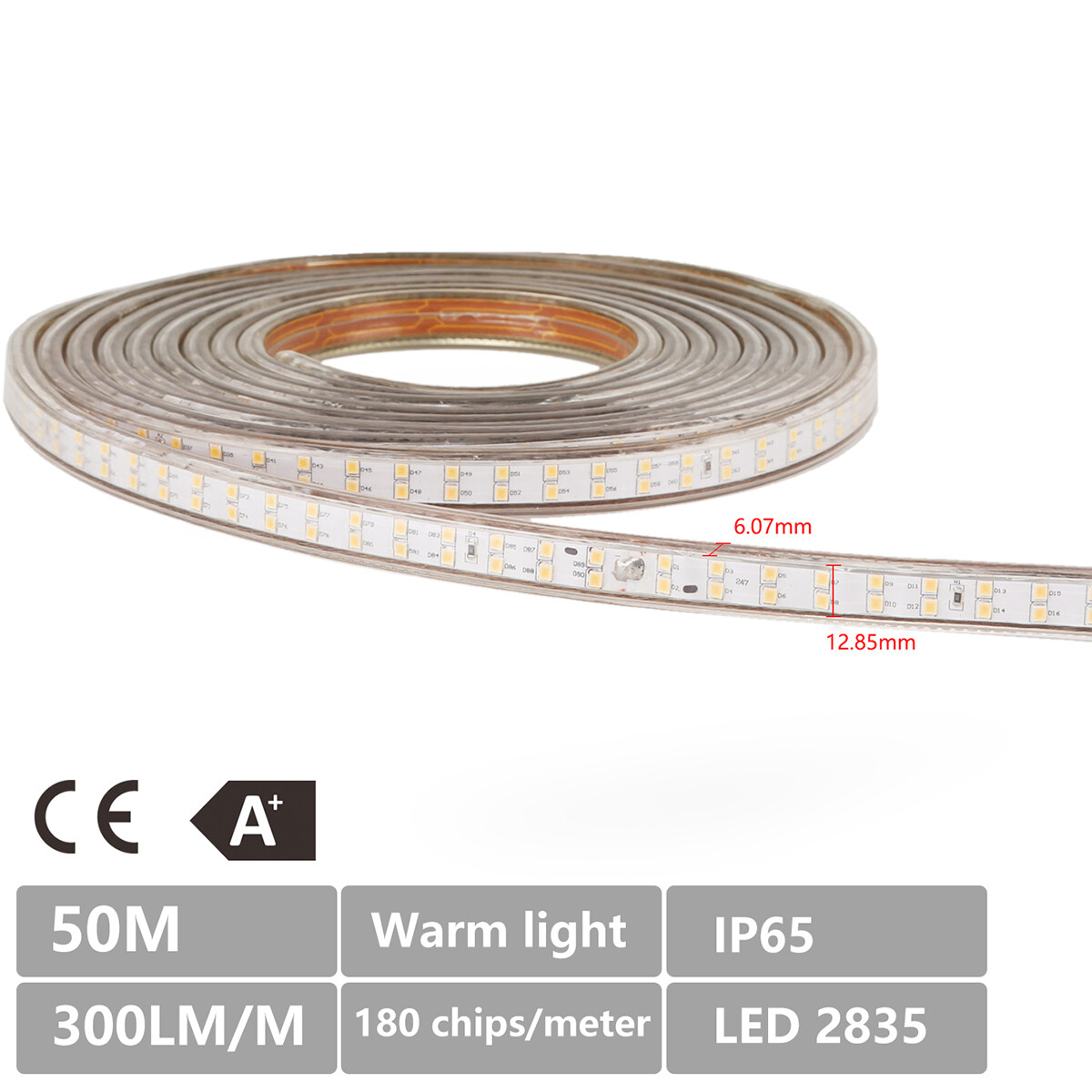 LED Strip - Aigi Strobi - 50 Meter - Dimmbar - IP65 Wasserdicht - Tageslicht 6500K - 2835 SMD 230V