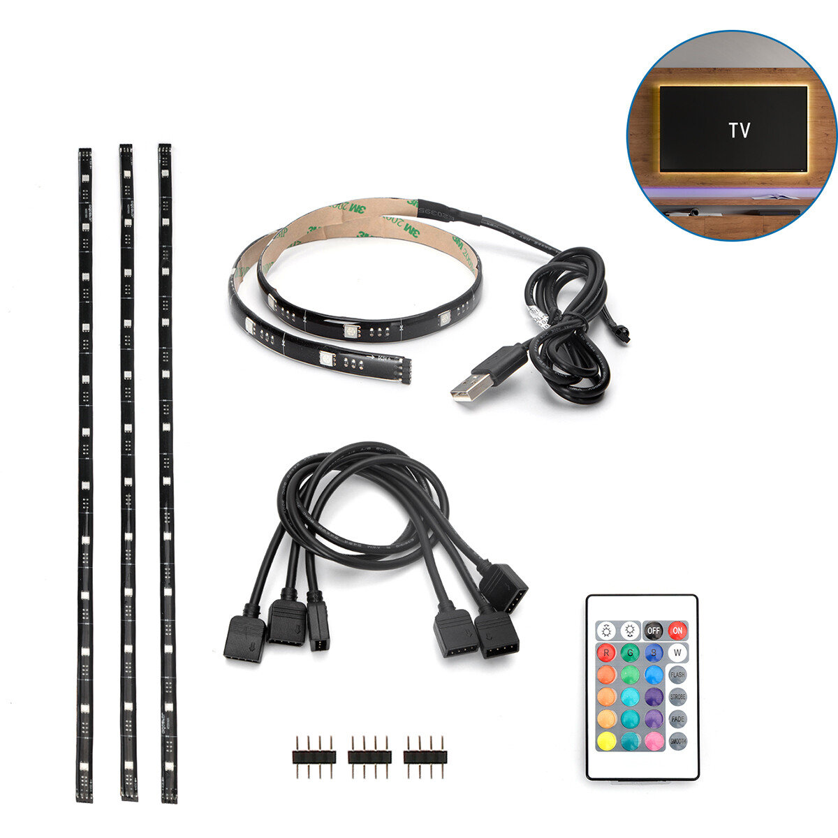 LED Strip Set TV-HintergRundbeleuchtung - Aigi Stippi - 4x0.5 Meter - RGB - USB-Stromversorgung - Fernbedienung - 5V