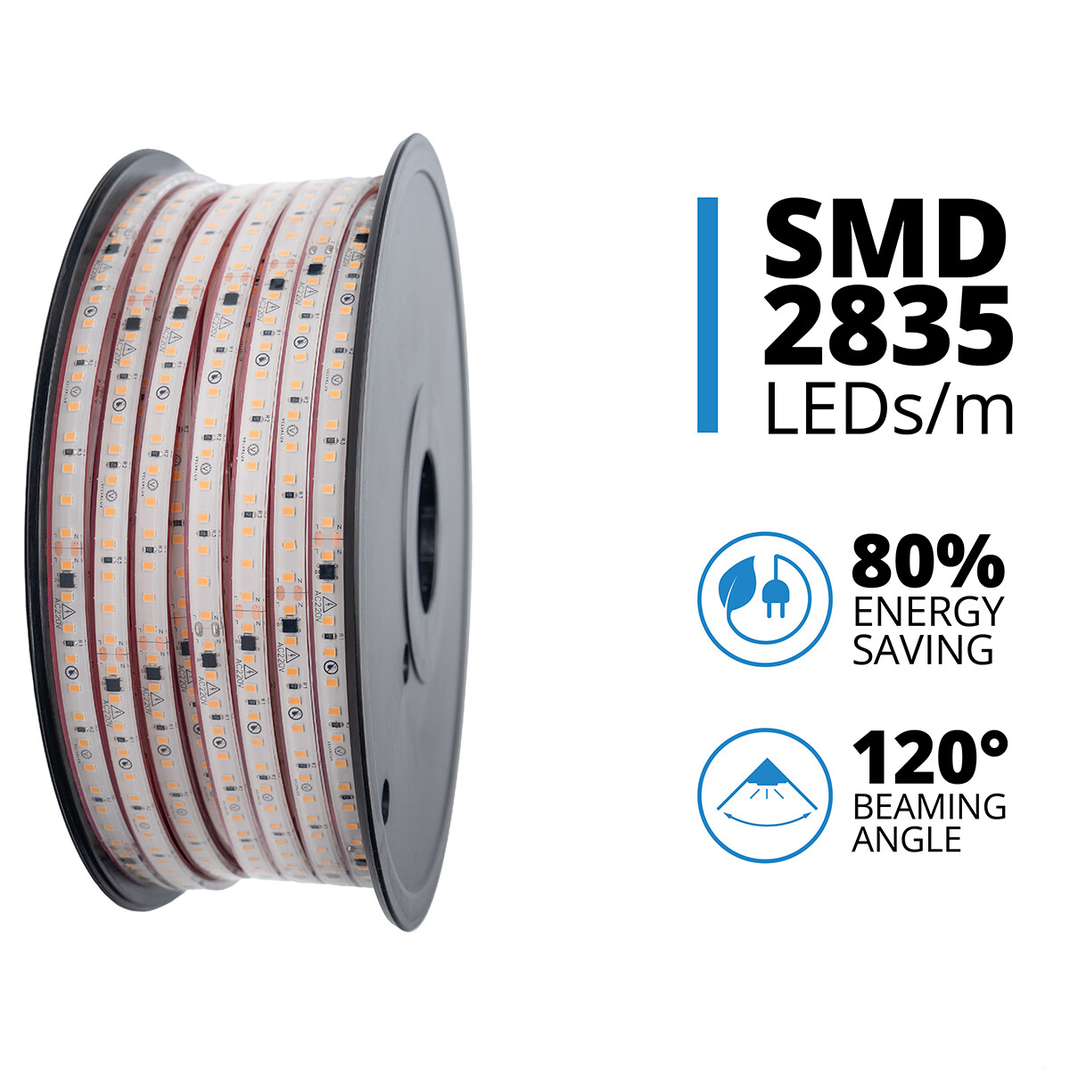 LED Strip - Velvalux - 50 Meter - Warmweiß 3000K - Dimmbar - Wasserdicht IP67 - 96000 Lumen - 6000 LEDs - Direkter Anschluss ans Stromnetz - Funktioniert ohne Treiber