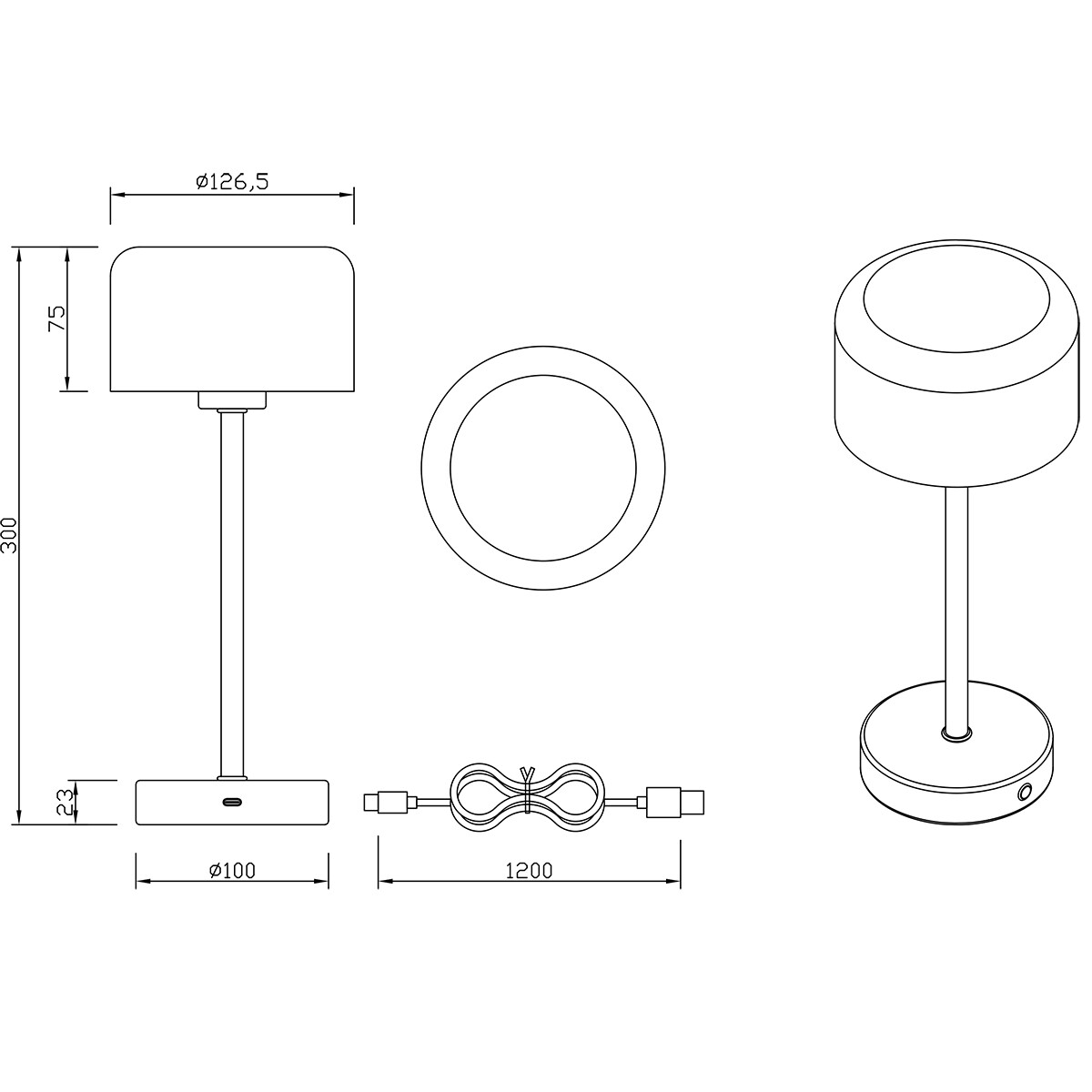 LED-Tischlampe mit aufladbaren Batterien - Trion Elf - 1.5W - Warmweiß 3000K - Kaffee - Metall