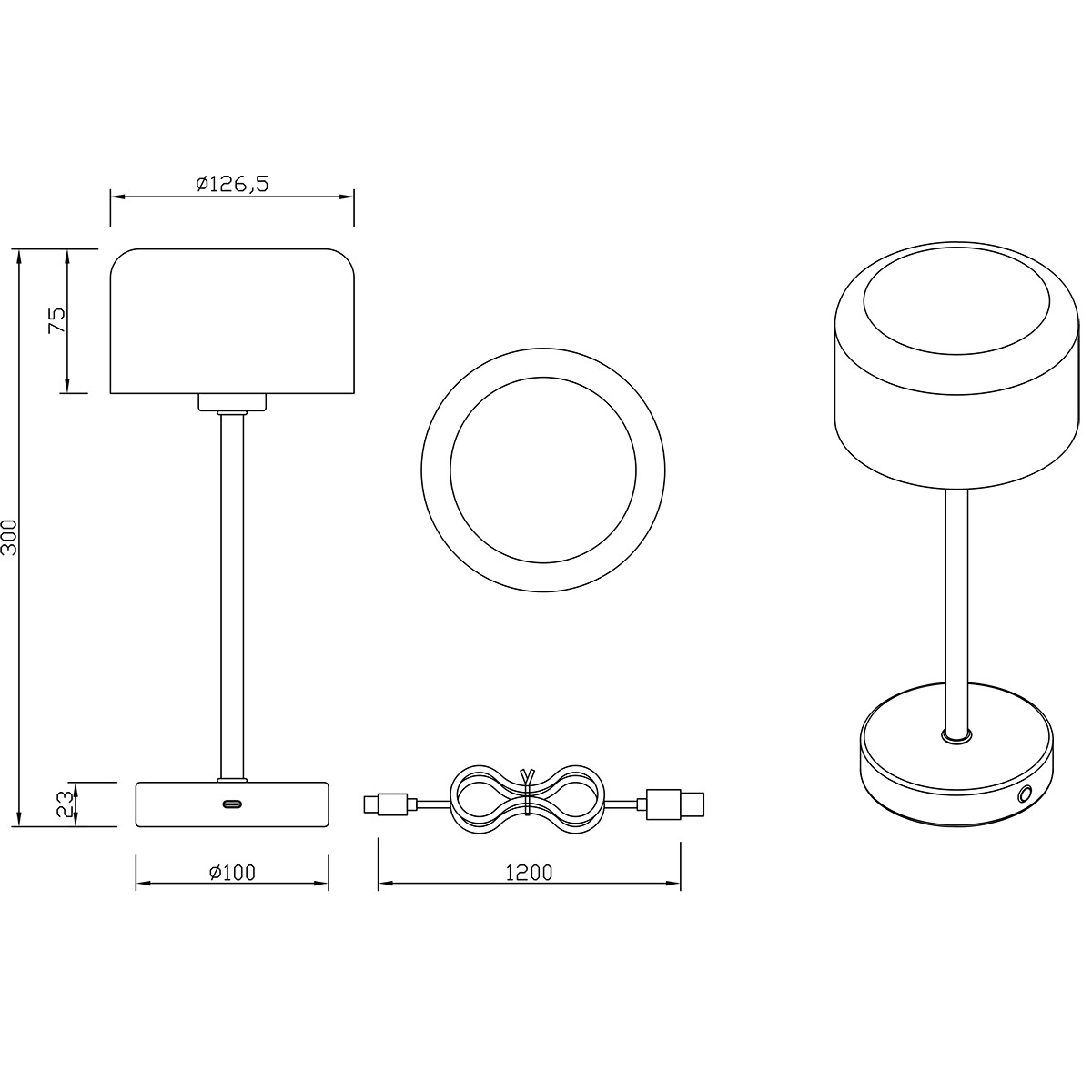 LED-Tischlampe mit aufladbaren Batterien - Trion Elf - 1.5W - Warmweiß 3000K - Grau - Metall