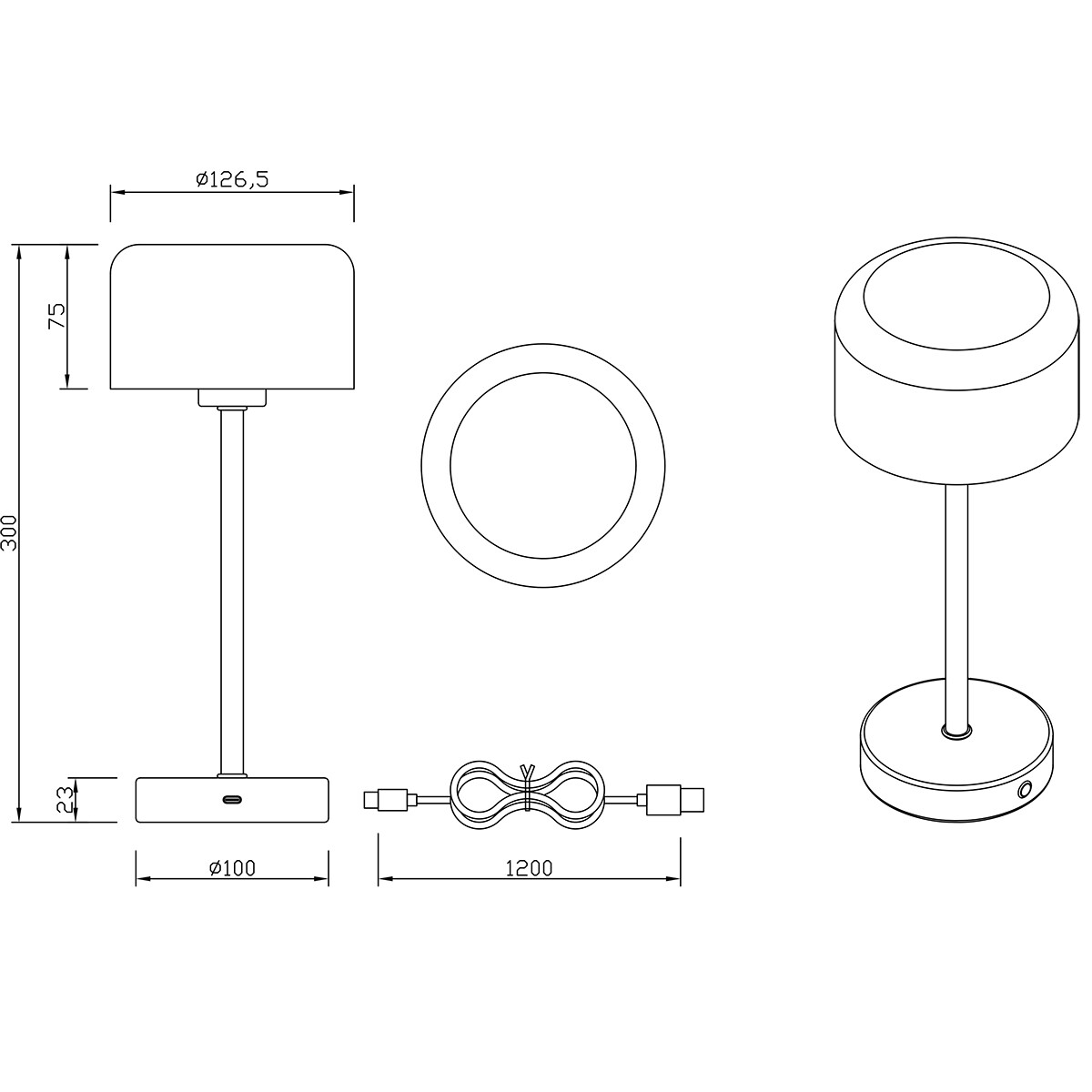 LED-Tischlampe mit aufladbaren Batterien - Trion Elf - 1.5W - Warmweiß 3000K - Mattweiß - Metall