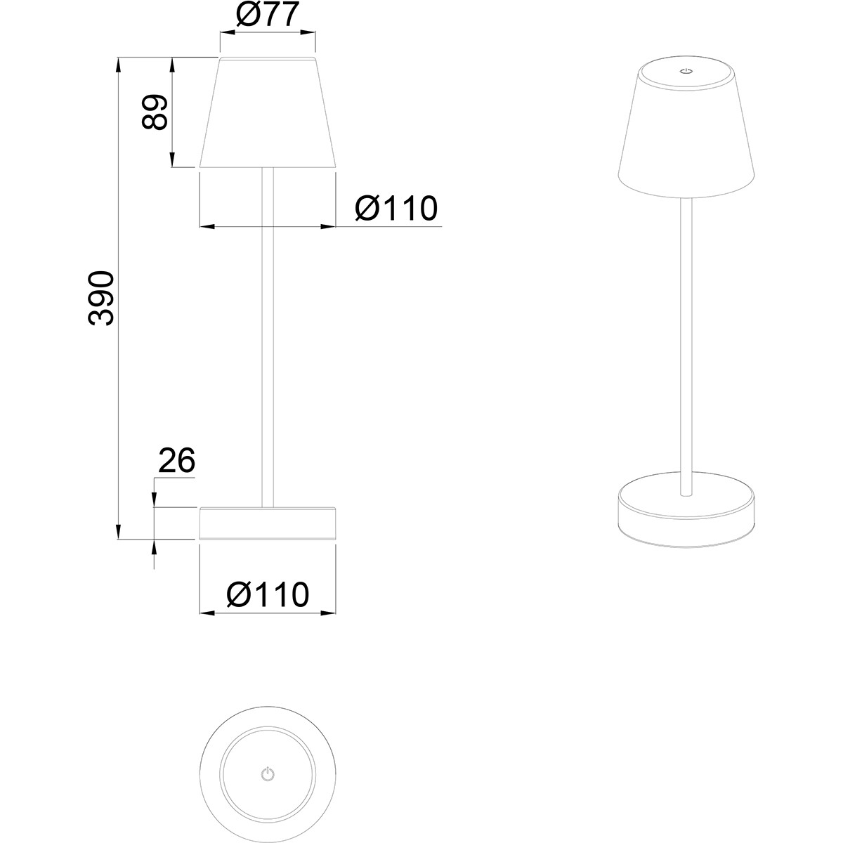 LED Tischlampe mit Aufladbaren Batterien - Trion Marty - 2.2W - Anpassbare Lichtfarbtemperatur - Dimmbar - Spritzwassergeschützt IP44 - Rund - Weiß