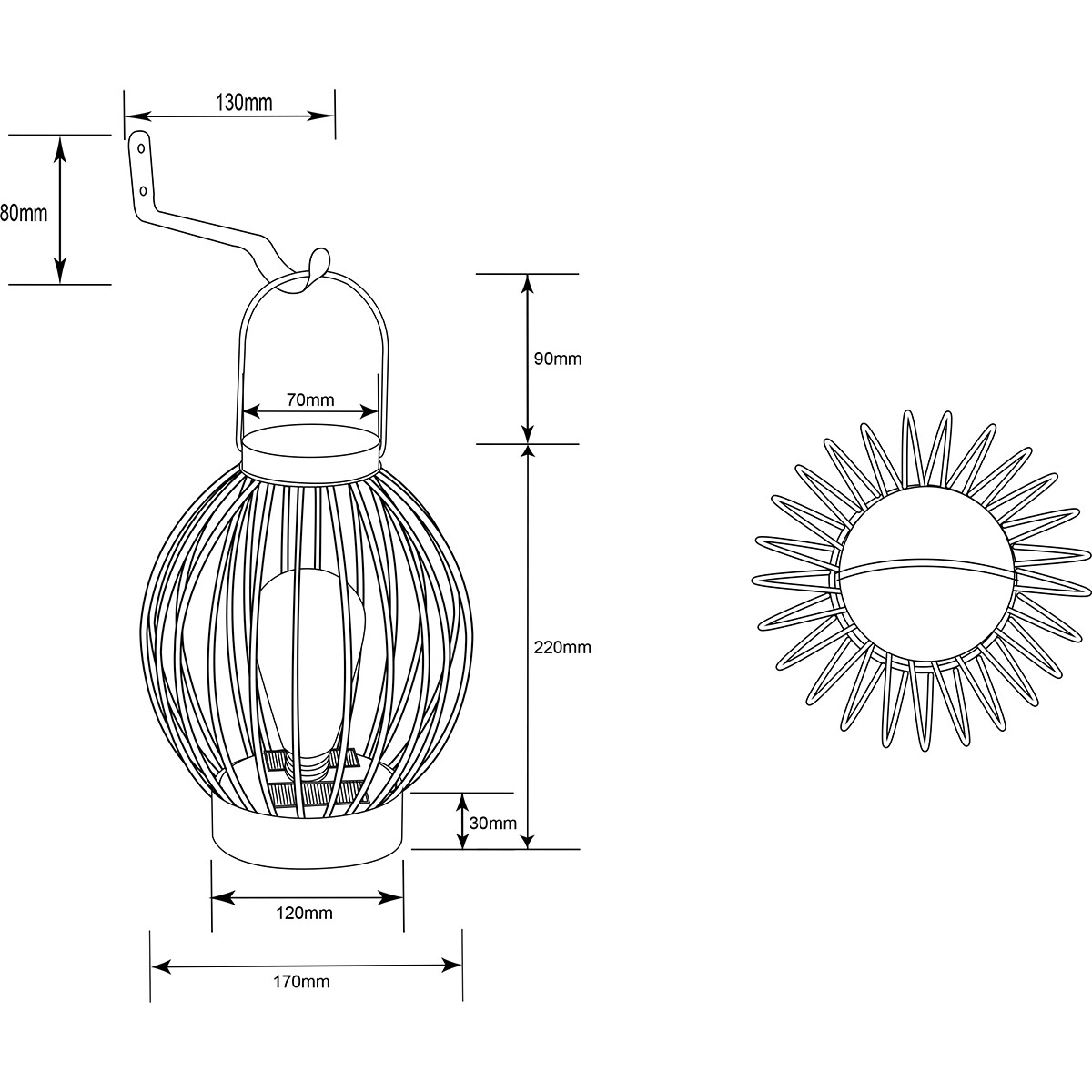 LED Tischlampe mit Solar - Solar Hängelampe - Trion Muricy - Warmweiß 2700K - Spritzwassergeschützt IP44 - Rund - Schwarz