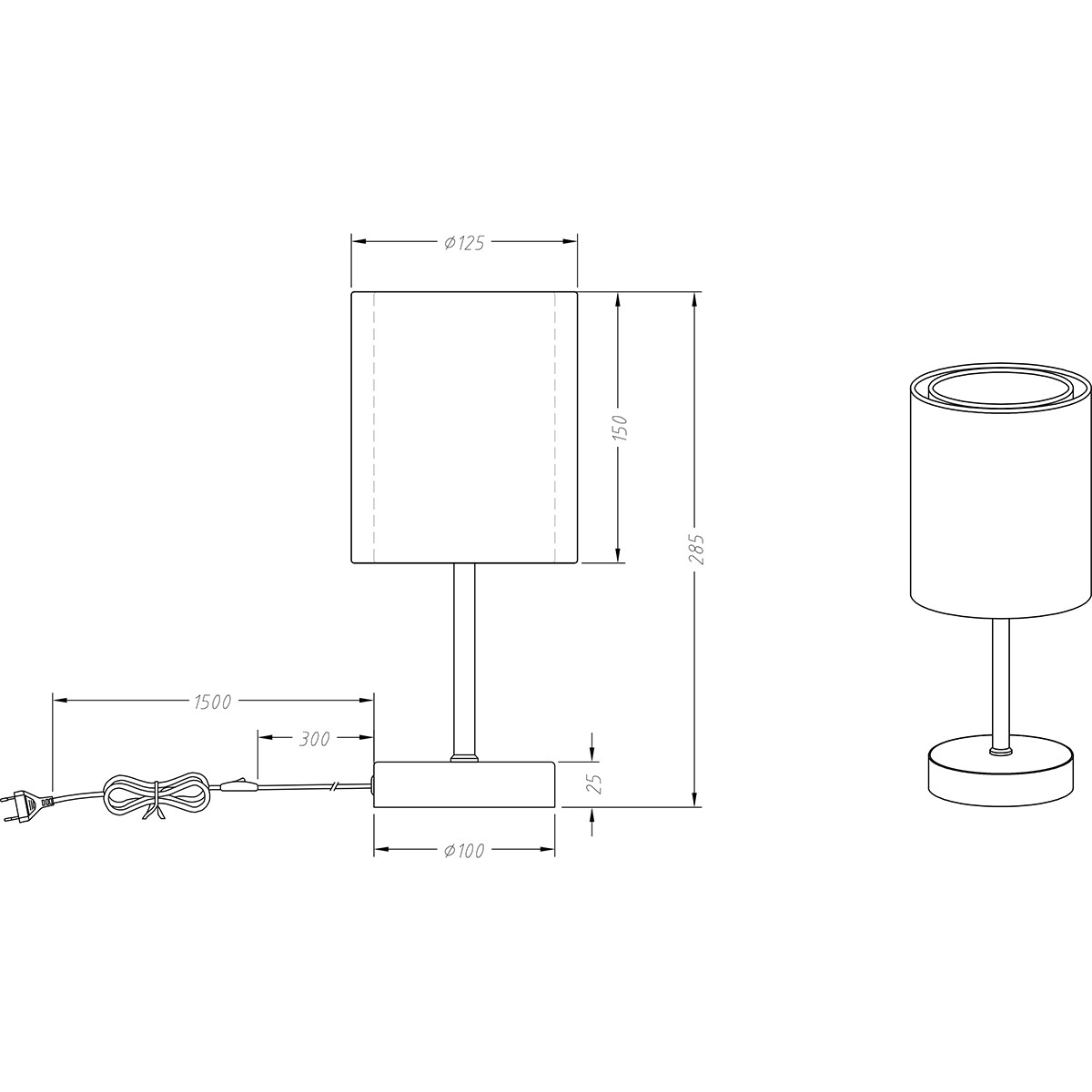 LED Tischlampe - Tischbeleuchtung - Trion Bidon - E14 Fassung - Rund - Matt Schwarz - Aluminium