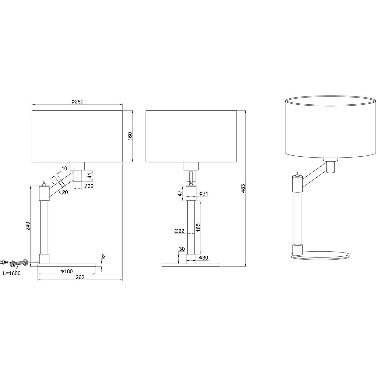 LED Tischlampe - Tischbeleuchtung - Trion Cindy - E27 Fassung - Rund - Matt Schwarz - Aluminium