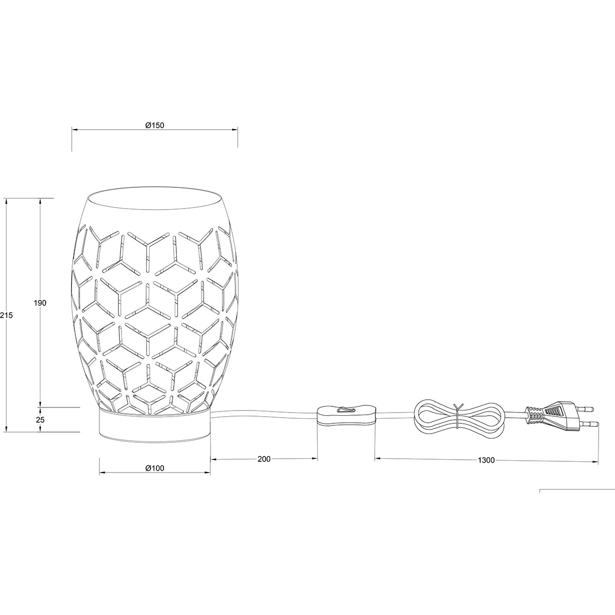 LED Tischlampe - Tischbeleuchtung - Trion Dabi - E27 Fassung - Rund - Mattweiß - Metall