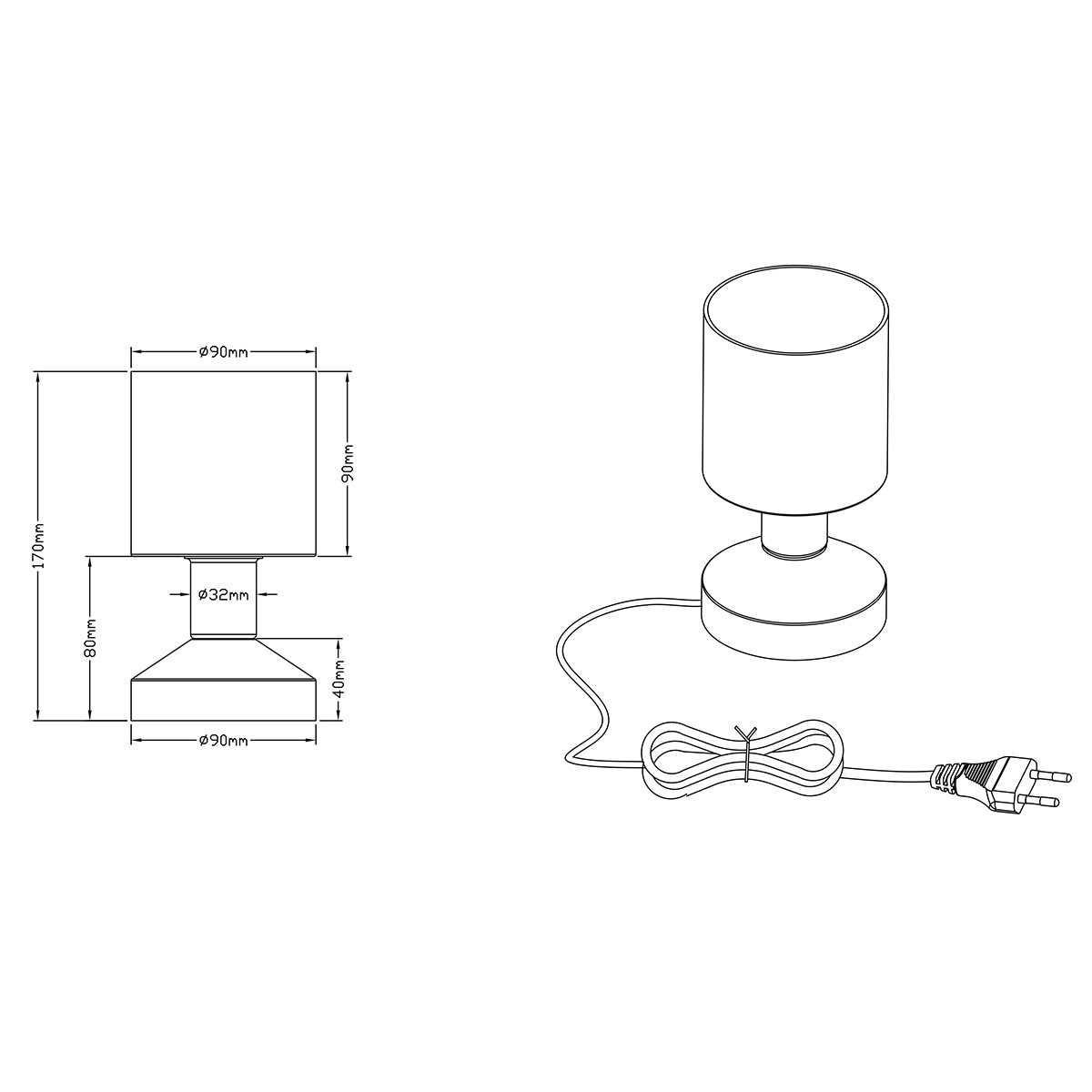 LED Tischlampe - Trion Garlo - E14 Sockel - Rund - Matt Nickel - Aluminium