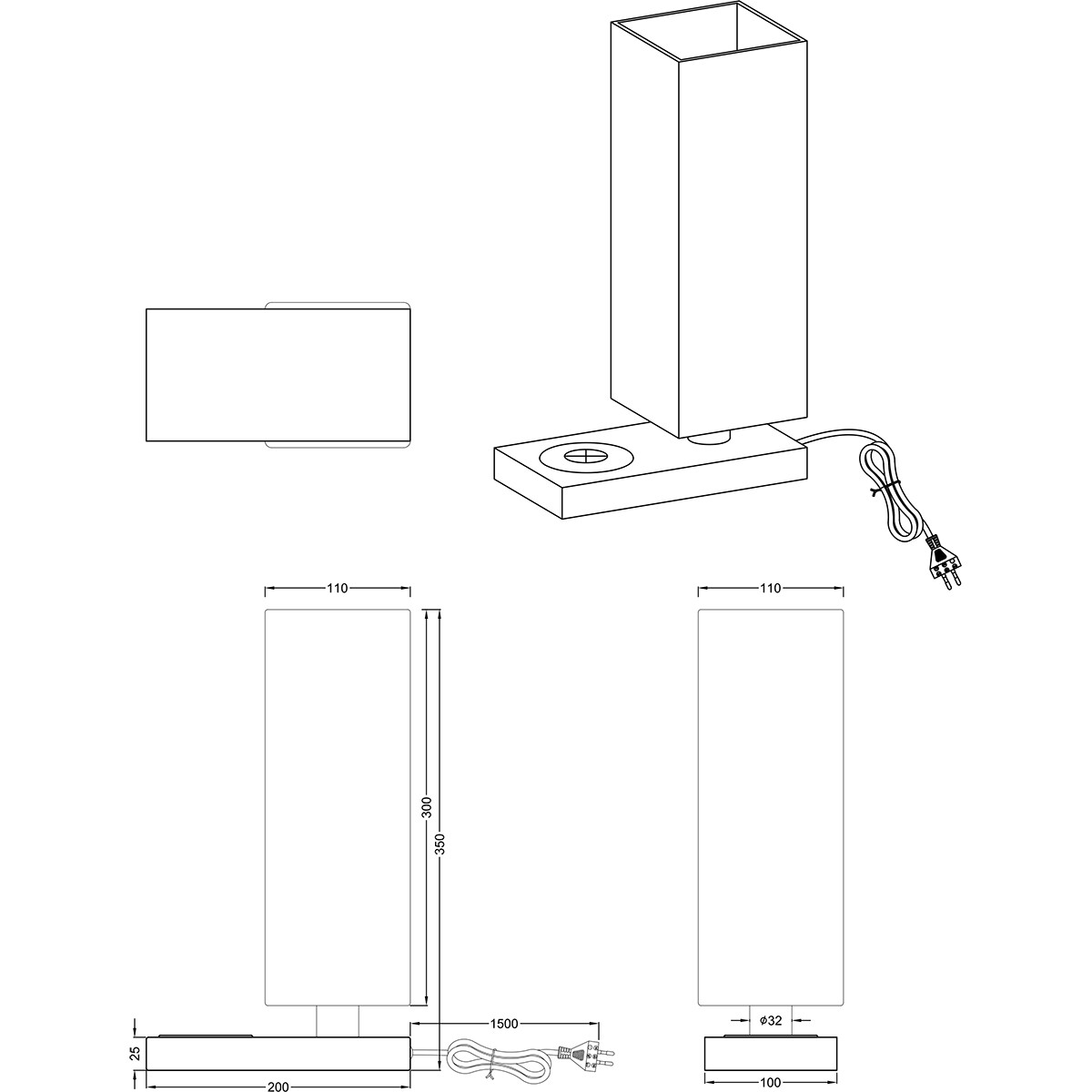 LED Tischlampe - Tischbeleuchtung - Trion Helsa - E14 Fassung - Rechteck - Matt Nickel - Aluminium