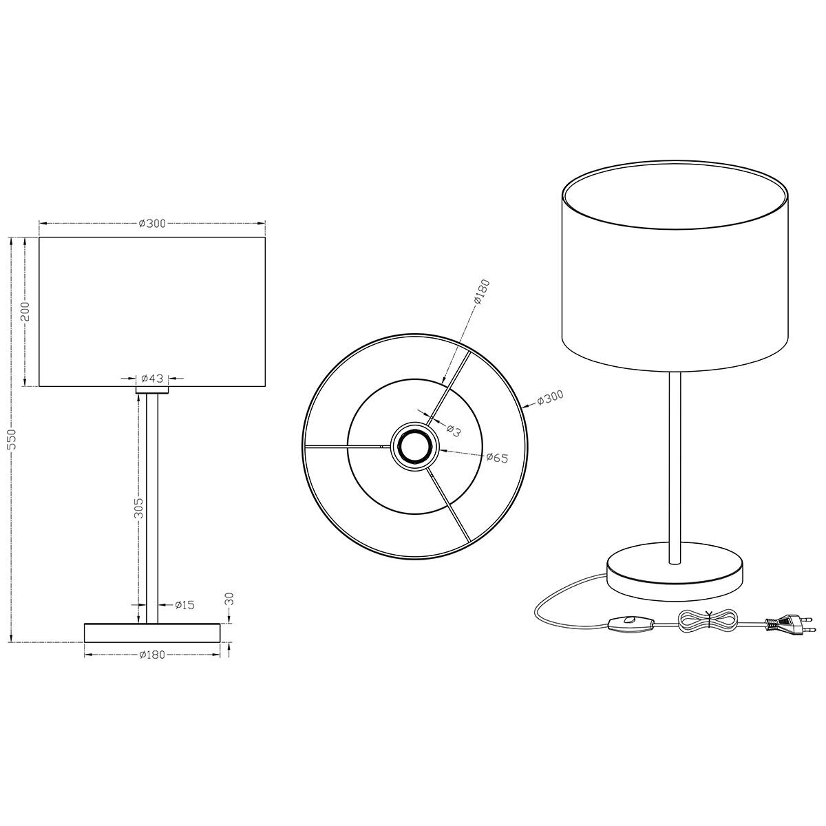 LED Tischlampe - Trion Hotia - E27 Sockel - Rund - Mattweiß - Aluminium