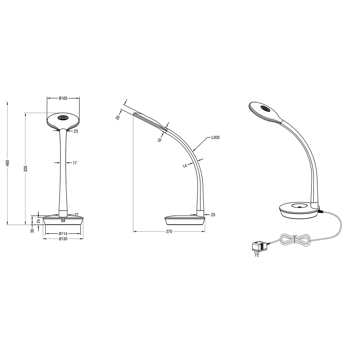 LED Tischlampe - Trion Kori - 3W - Warmweiß 3000K - Rund - Matt Titan - Kunststoff