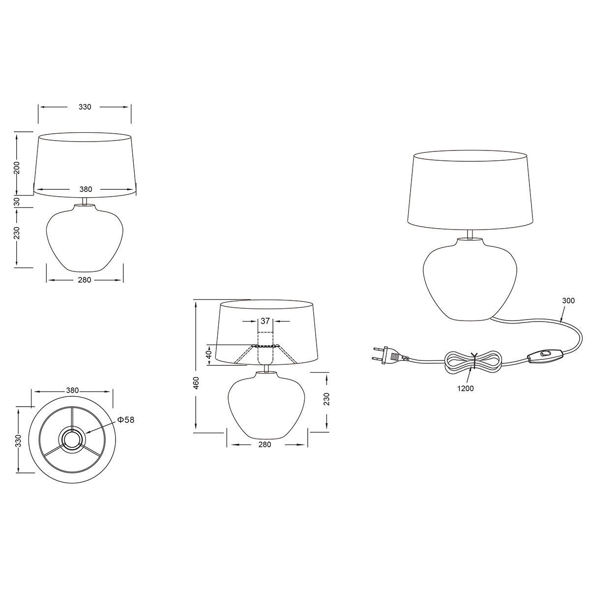 LED Tischlampe - Trion Leau - E27 Sockel - Rund - Mattbraun - Keramik