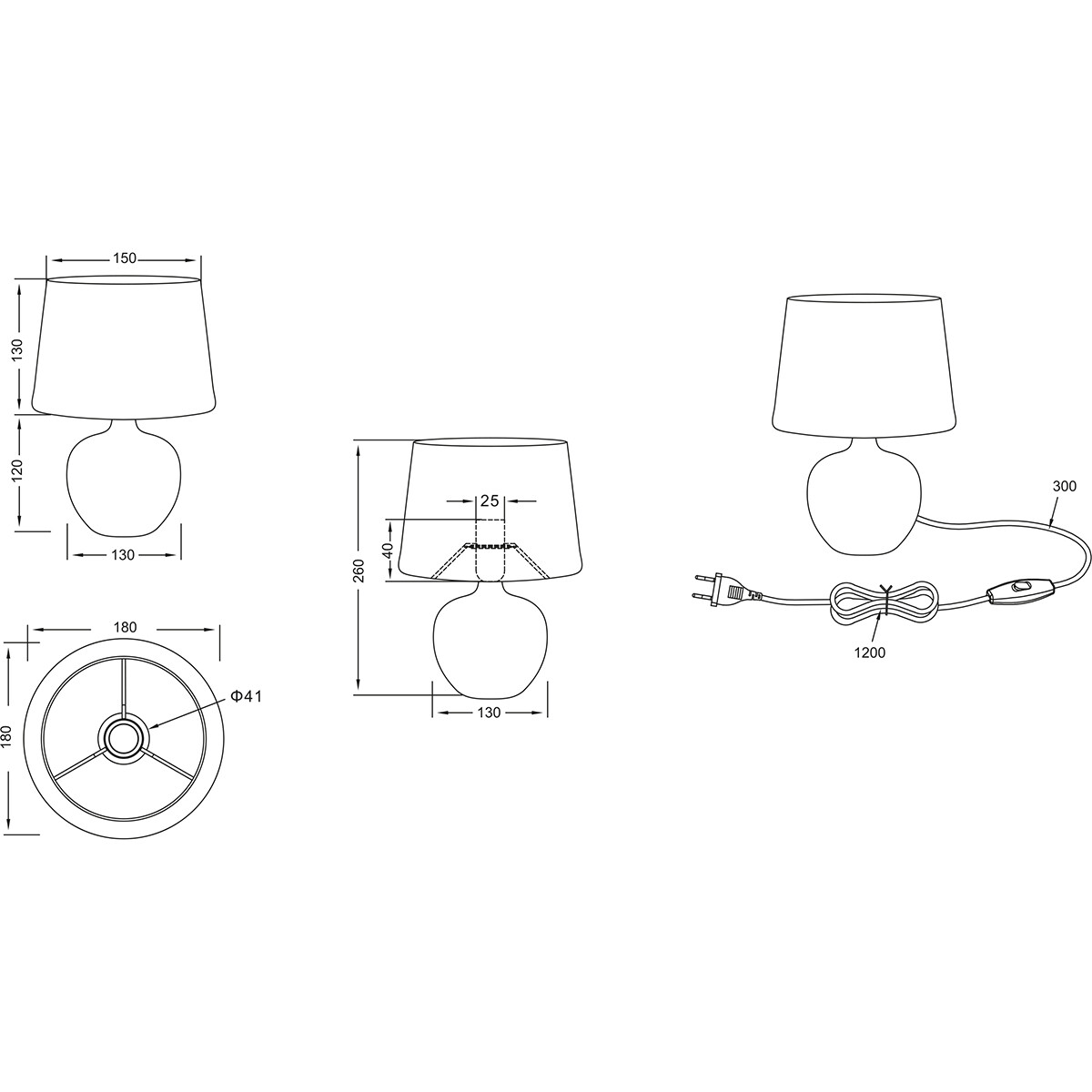 LED Tischlampe - Tischbeleuchtung - Trion Lunola - E14 Fassung - Rund - Matt Braun - Keramik