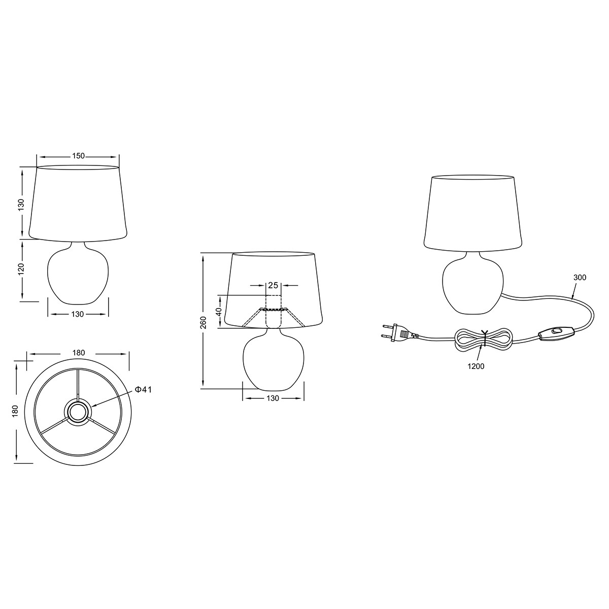 LED Tischlampe - Trion Lunola - E14 Sockel - Rund - Silber - Keramik