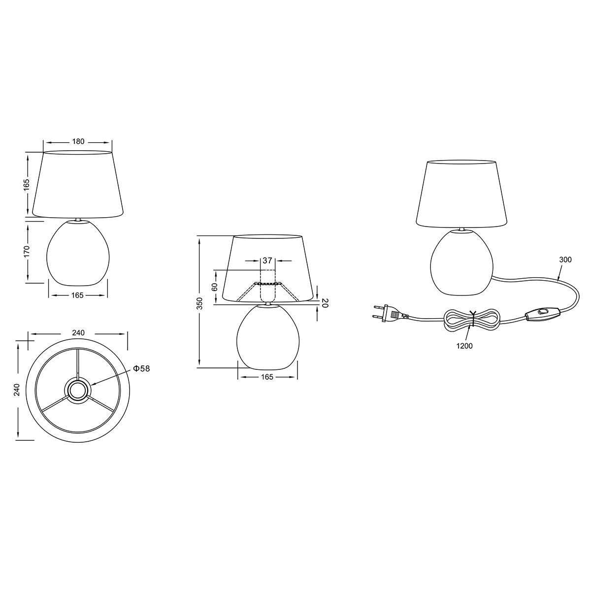 LED Tischlampe - Trion Lunola - E27 Sockel - Rund - Silber - Keramik