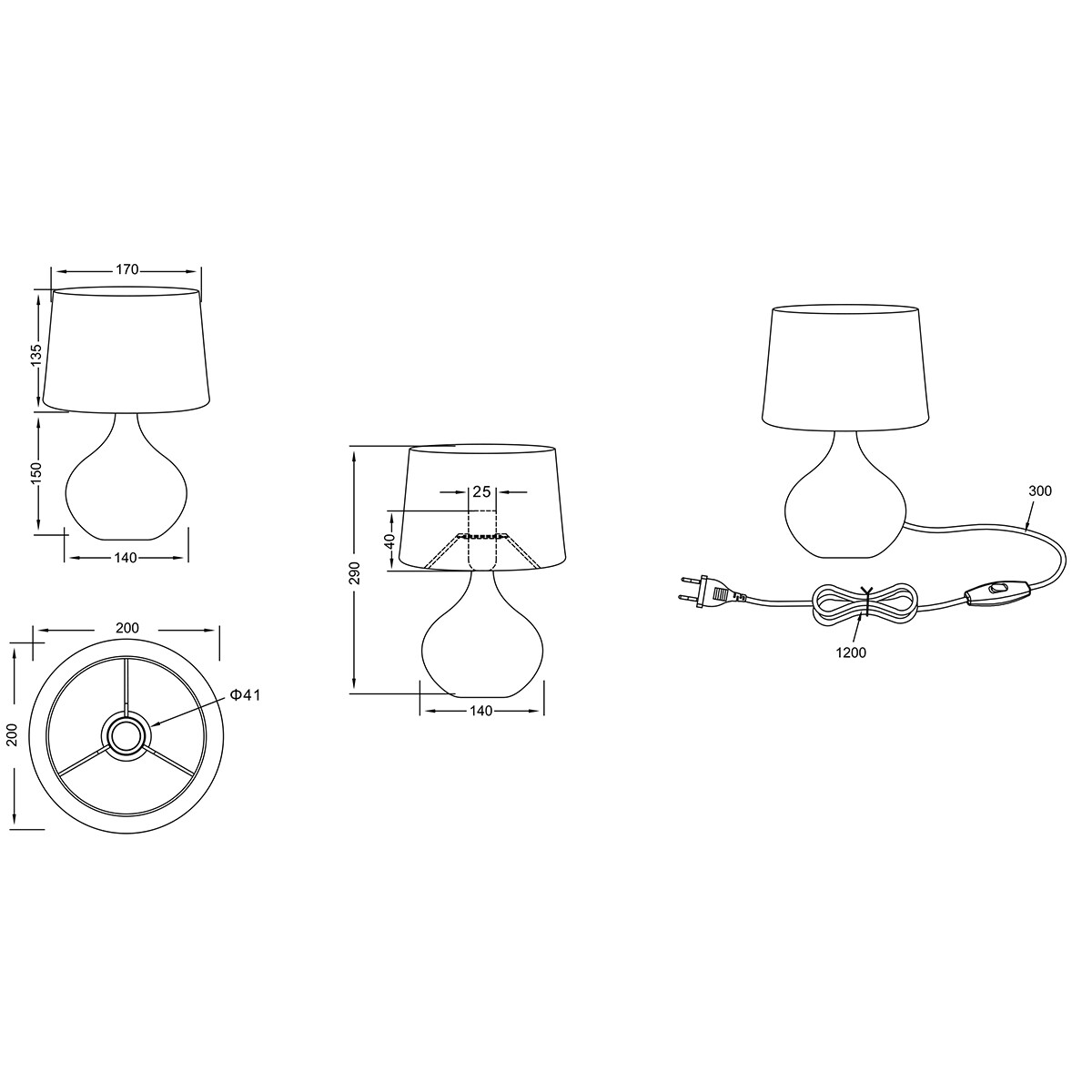 LED Tischlampe - Trion Martan - E14 Sockel - Rund - Matt Grau - Keramik