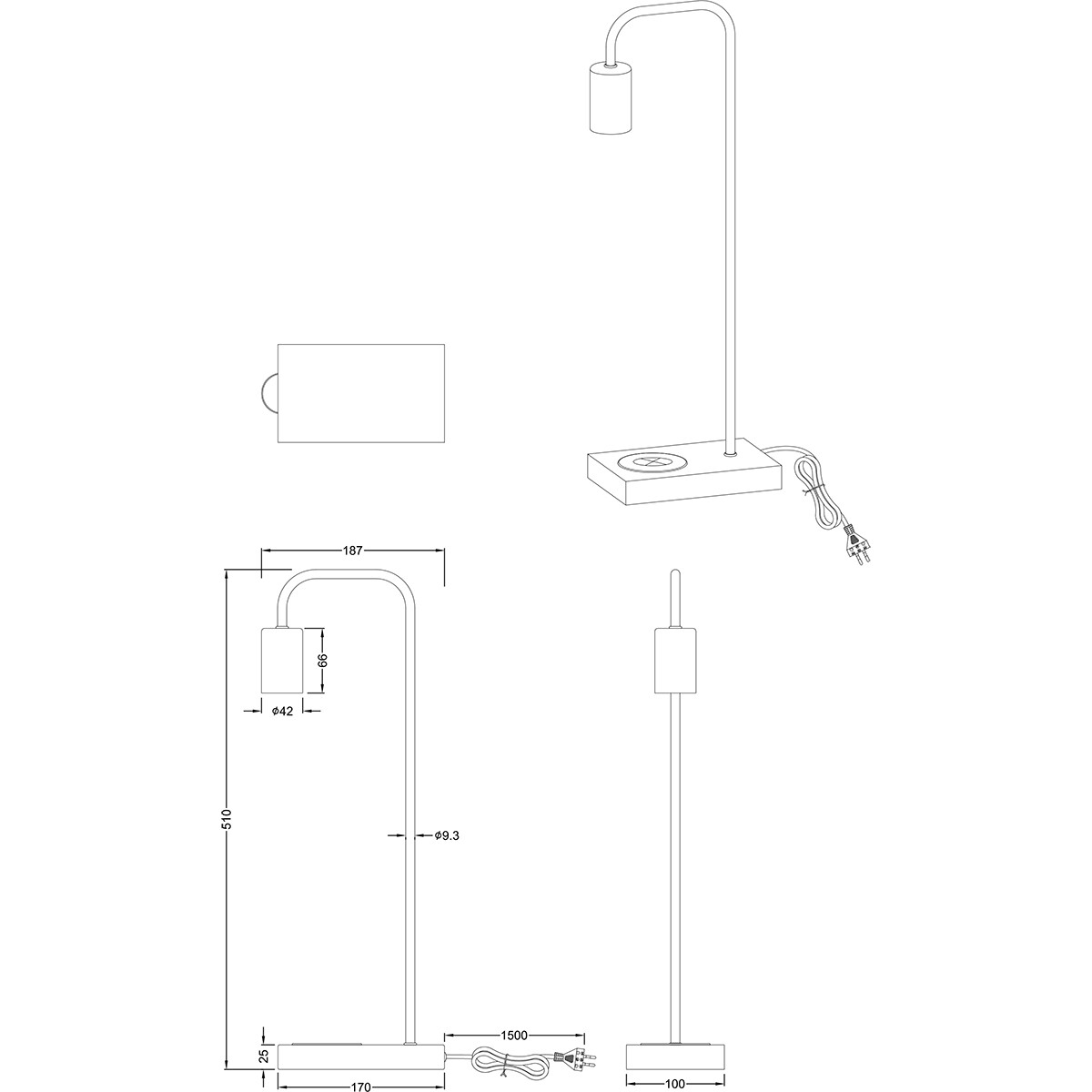 LED Tischlampe - Tischbeleuchtung - Trion Milaya - E27 Fassung - Rechteck - Matt Schwarz - Aluminium