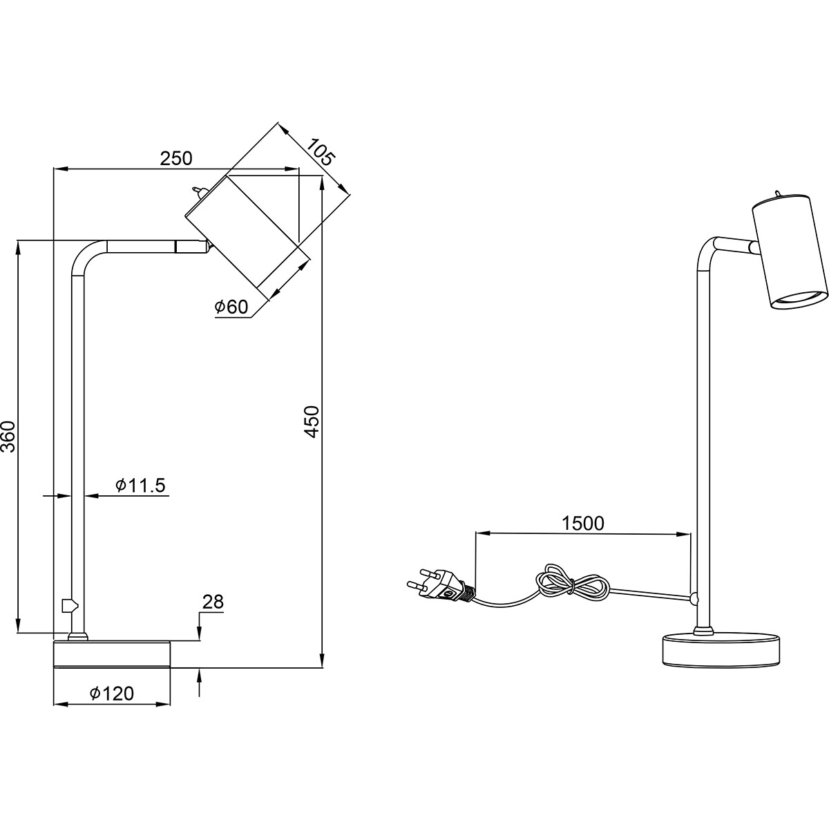 LED Schreibtischlampe - Tischbeleuchtung - Trion Milona - GU10 Fassung - Rund - Matt Nickel - Aluminium