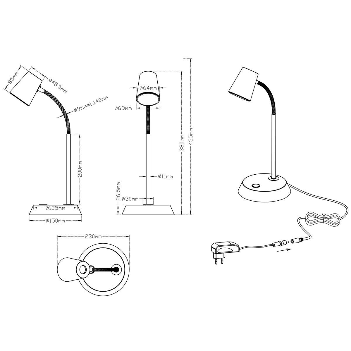 LED Tischlampe - Trion Narca - 4W - Warmweiß 3000K - Rund - Mattes Nickel - Aluminium