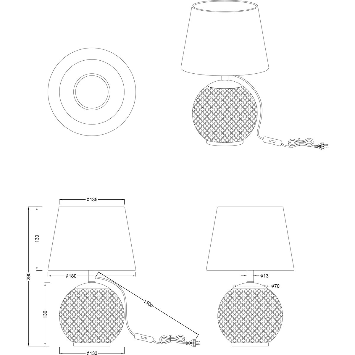 LED-Tischleuchte - Tischbeleuchtung - Trion Onno - E14-Fassung - Rund - Bernstein - Glas