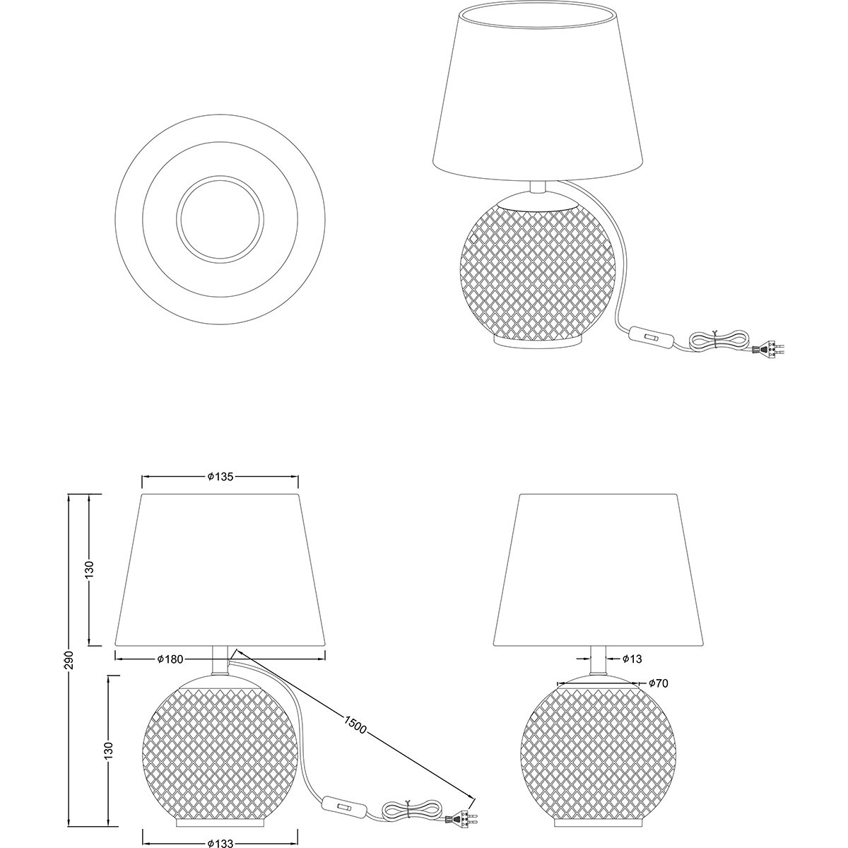 LED-Tischleuchte - Tischbeleuchtung - Trion Onno - E14-Fassung - Rund - Grün - Glas