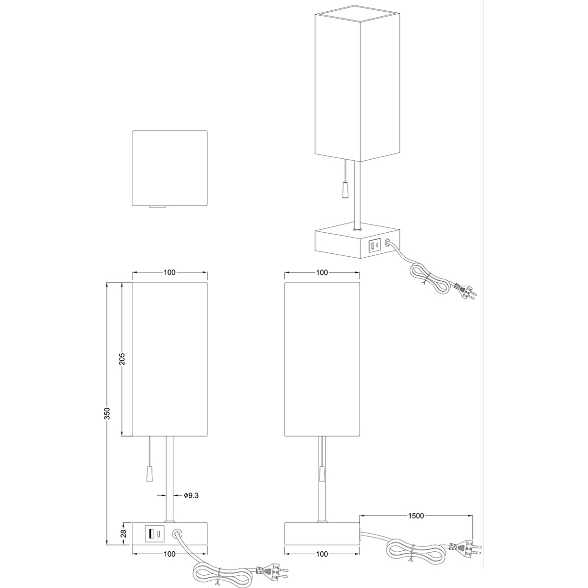 LED Tischlampe - Tischbeleuchtung - Trion Oscar - E27 Fassung - Rechteck - Matt Nickel - Aluminium