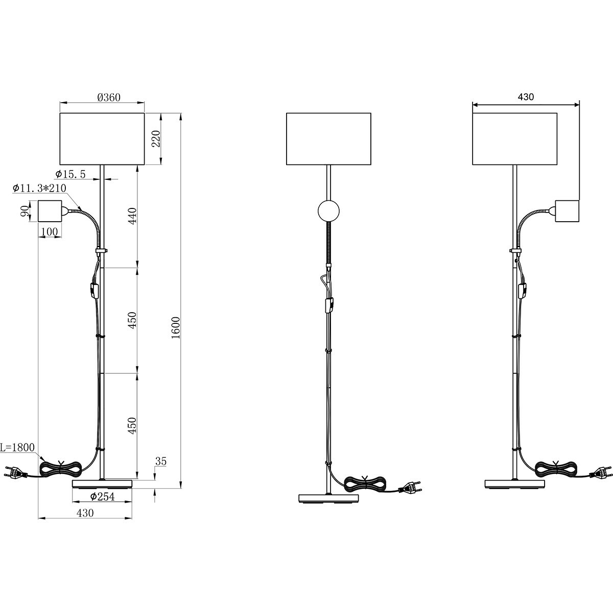 LED Stehlampe - Bodenbeleuchtung - Trion Owino - E27 Fassung - Rund - Matt Nickel - Aluminium