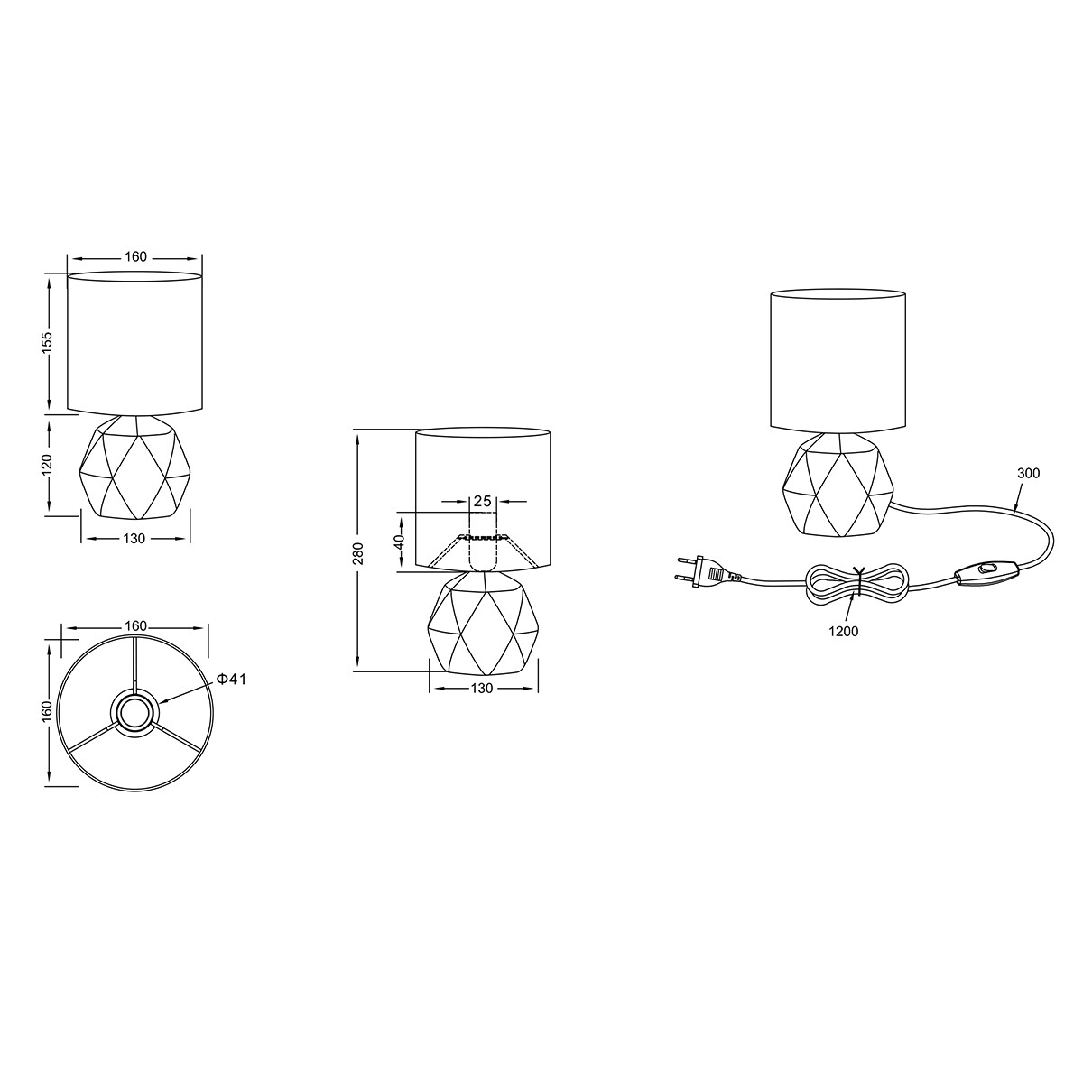 LED Tischlampe - Trion Pikanto - E14 Sockel - Rund - Titan - Beton