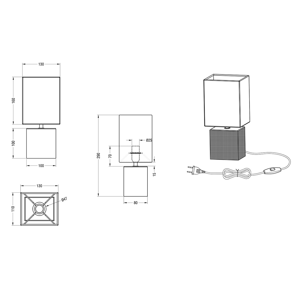 LED Tischlampe - Trion Pinko - E14 Sockel - Rechteckig - Altweiß - Keramik