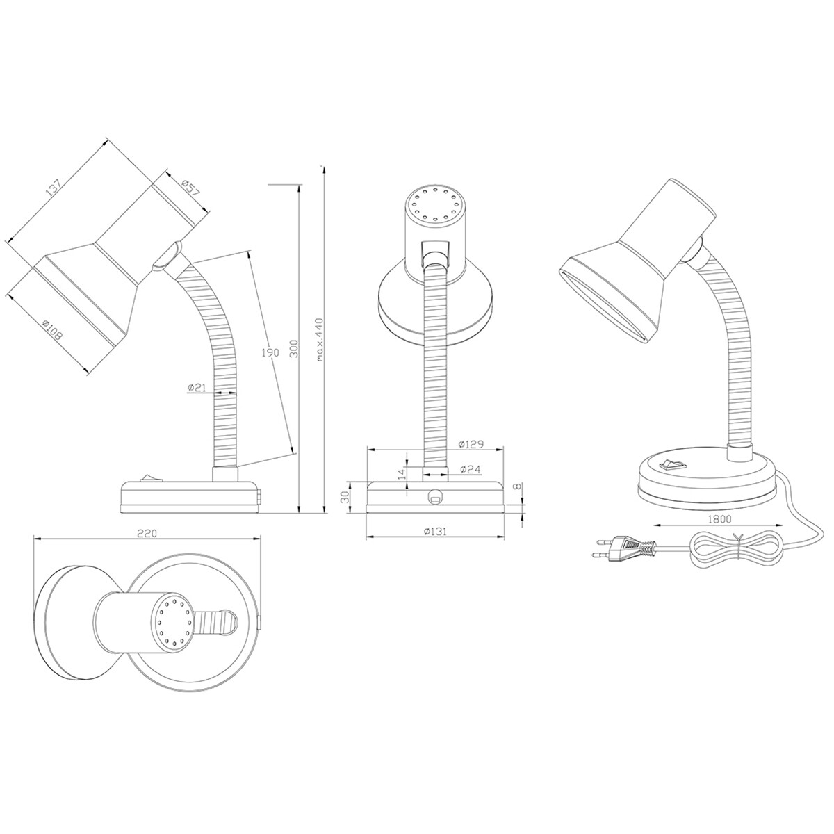 LED Tischlampe - Trion Printon - E27 Sockel - Rund - Mattweiß - Kunststoff