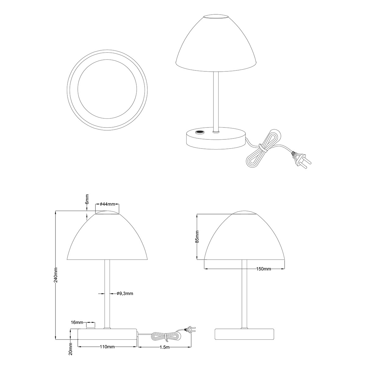 LED Tischlampe - Trion Quno - 2W - Warmweiß 3000K - Rund - Mattes Gold - Aluminium