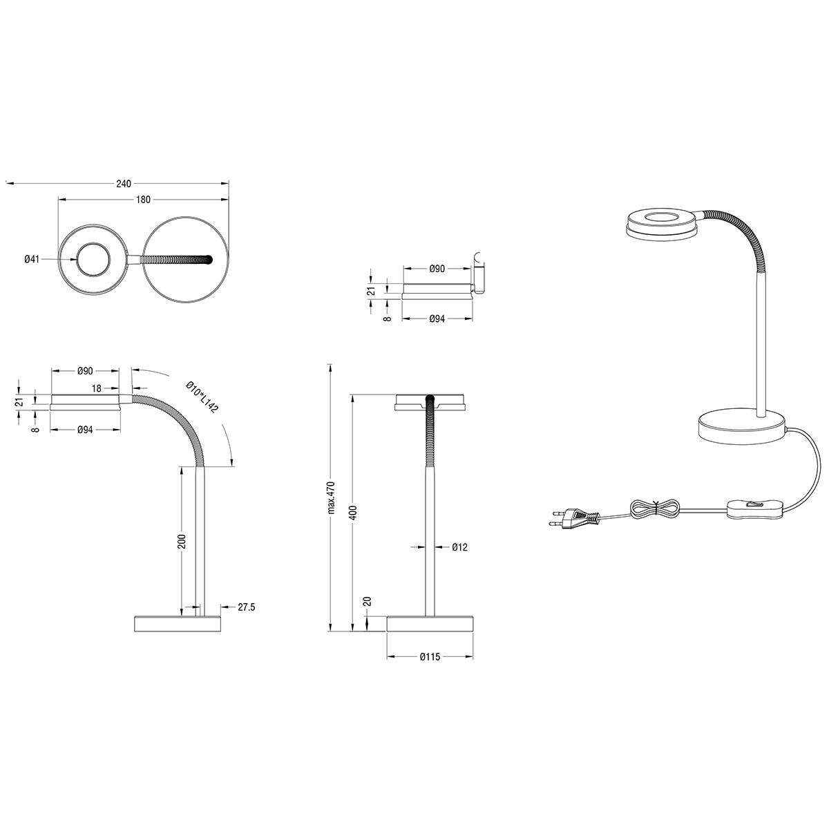 LED Tischlampe - Trion Renny - 4W - Warmweiß 3000K - Rund - Glänzend Chrom - Aluminium