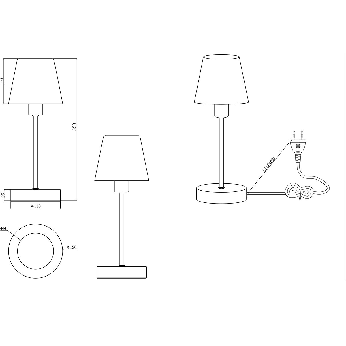 LED Tischleuchte - Tischbeleuchtung - Trion Siu - E14 Fassung - Kegel - Matt Messing - Metall